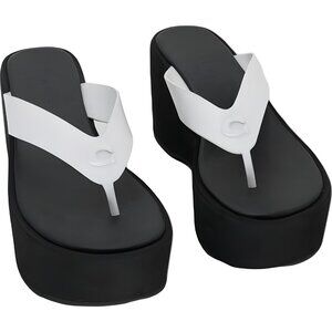 Coach Sculpted C Platform Thong Sandals White Black Women US 7M EU 37